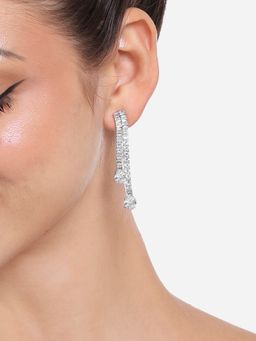 Zaveri Pearls - Silver Tone Cubic Zirconia Contemporary Style Drop Earrings