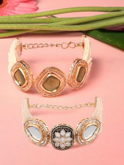 Zaveri Pearls - Set of 2 Gold Tone & Green Multistrand Kundan Bracelet