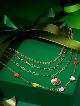 Zaveri Pearls - Set of 2 Multi Color Enamel Hearts Contemporary Style Chain