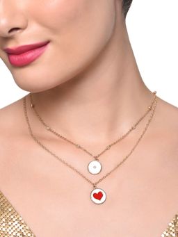 Zaveri Pearls - Set of 2 White & Red Enamel Tiny Heart Pendant & Chain