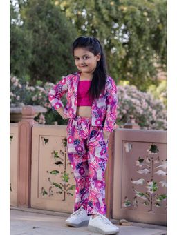 Cutiediva - Girls Pink Printed Top and Pant with Jacket (Set of 3)