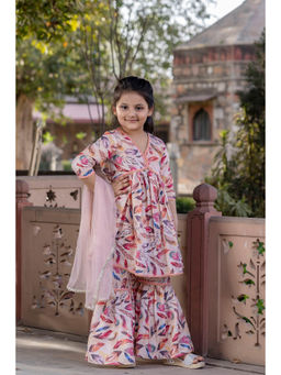 Cutiediva - Girls Festive Printed Aliya-Cut Kurta & Sharara with Dupatta (Set of 3)