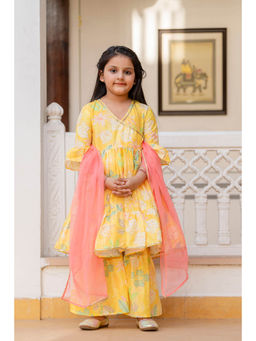 Cutiediva - Girls Festive Angrakha Kurta & Sharara with Dupatta (Set of 3)
