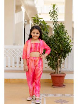 Cutiediva - Printed Pink Top and Pant with Jacket (Set of 3)
