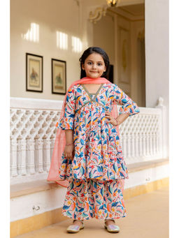 Cutiediva - Girls Festive Aliya-Cut Kurta & Sharara with Dupatta (Set of 3)