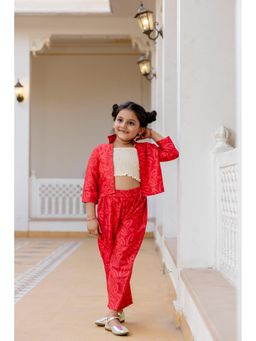 Cutiediva - Girls Red Printed Top and Pant with Jacket (Set of 3)