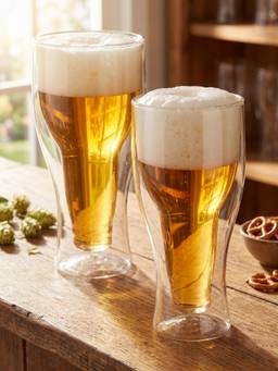 Trovea's - Bottle Illusion Lager Ale Wheat Beer Crystal Clear Beer Glasses (Pack of 2)