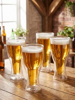 Trovea's - Bottle Illusion Lager Ale Wheat Beer Crystal Clear Beer Glasses (Pack of 4)