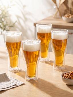 Trovea's - Bottle Illusion Lager Ale Wheat Beer Crystal Clear Beer Glasses (Pack of 4)
