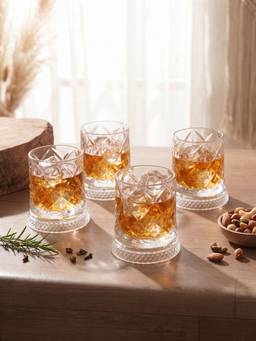 Trovea's - Diamond Drift Scotch Bourbon Single Malt Crystal Whiskey Glasses (Pack of 4)
