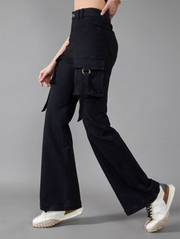 DOLCE CRUDO - Womens Black Bootcut High Rise Clean-Look Regular Stretchable Denim Jeans