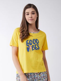 Miss Chase - Women Yellow Round Neck Short Sleeves Printed Regular Length T-Shirt