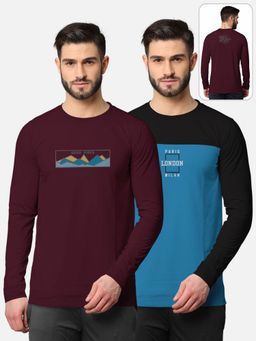 BULLMER - Trendy Front & Back Printed Full Sleeve T-shirt For Men Multi-color (Pack of 2)