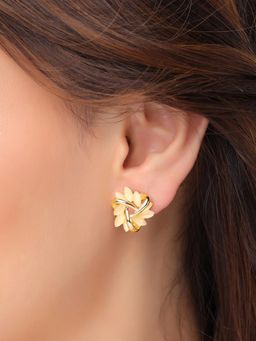 Yellow Chimes - Gold Plated Opal Stone Floral Shaped Studs Earrings