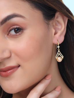 Yellow Chimes - Gold Toned Crystal Pearls Earrings