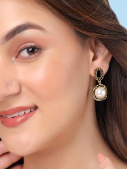 Yellow Chimes - Oxidised Gold Plated Pearls Drop Earrings