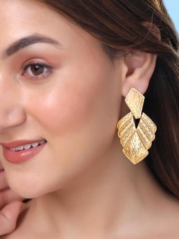 Yellow Chimes - Gold Plated Leafy Shaped Drop Earrings