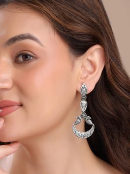 Yellow Chimes - Earrings for Women Silver Oxidised Long Dangler Earrings