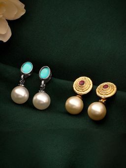 Yellow Chimes - Pearl Drop Earrings Pack Of 2