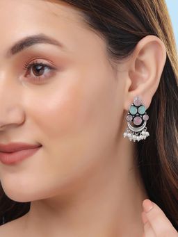 Yellow Chimes - Afghani Style Multi-Color Monalisa Stone Studded Drop Earrings