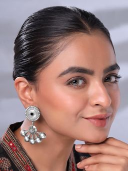 Yellow Chimes - Traditional Silver Oxidised Plated Danglers Earrings