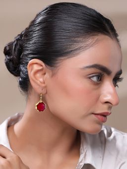 Yellow Chimes - Gold Plated Red Stone Drop Earrings