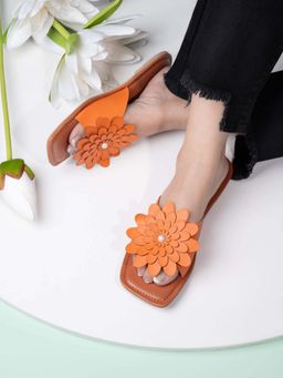 Hydes N Hues - Supreme Quality Non Leather Hand Made Flower Orange Flats