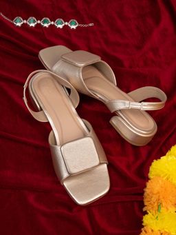 Hydes N Hues - Premium Quality Pu Upper Back Strap Gold Sandals