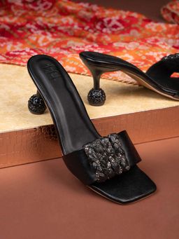 Hydes N Hues - Evergreen Black Super Soft Pu Sandal Heels