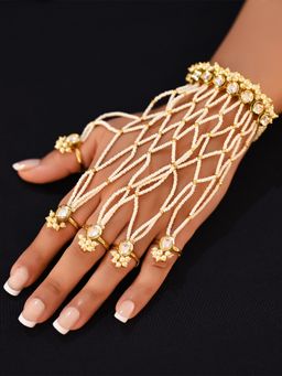 AG'S - White Gold Plated Kundan Hathphool With Pearls