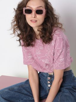 VERO MODA - Women Printed Pink Crop Top