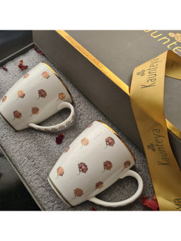 Kaunteya - Gift Set Pichwai Set Of 2 White Coffee Mugs