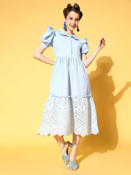 AAREIN - Womens Blue Solid Sundress Midi Dress