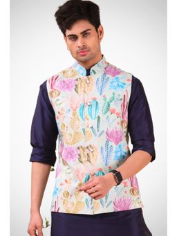 SHIWAM ETHNIX - Green Cotton Blend Printed Nehru Jacket
