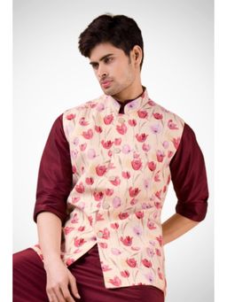 SHIWAM ETHNIX - Yellow Cotton Blend Printed Nehru Jacket