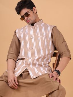 SHIWAM ETHNIX - Brown Cotton Blend Printed Nehru Jacket