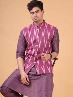 SHIWAM ETHNIX - Maroon Cotton Blend Printed Nehru Jacket