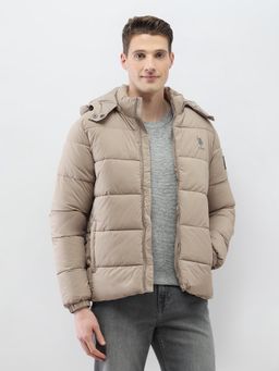 U.S. Polo Assn. Denim Co. - Beige Polyester Solid Puffer Jacket