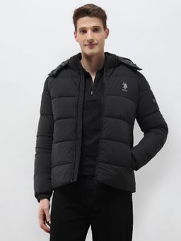 U.S. Polo Assn. Denim Co. - Black Polyester Solid Puffer Jacket