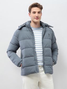 U.S. Polo Assn. Denim Co. - Grey Polyester Solid Puffer Jacket