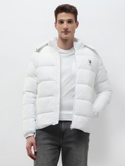 U.S. Polo Assn. Denim Co. - White Polyester Solid Puffer Jacket