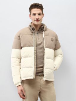 U.S. POLO ASSN. - Beige Polyester Colorblock Puffer Jacket