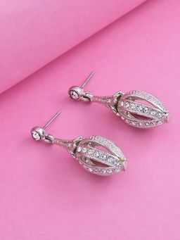 Estele - Rhodium Plated Faberge Drop Earrings with Crystals for Women