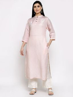 DART STUDIO - Linen Kurta With Hand Embroidery Pink