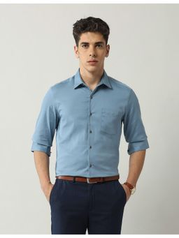 AD By Arvind - Blue Slim Fit Satin Solid Shirt