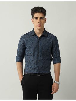 AD By Arvind - Navy Slim Fit Jaquard Shirt