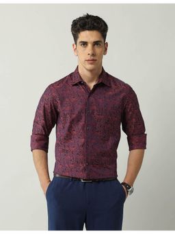 AD By Arvind - Maroon Slim Fit Jaquard Shirt
