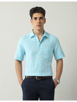 AD By Arvind - Aqua Blue Regular Fit Solid Shirt