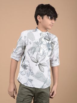 CRIMSOUNE CLUB - Boys White Floral Print Linen Kurta
