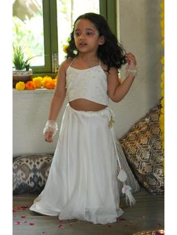 Funny Bones - Pearls Embedded Waterlife Handwork Pure Muslin Silk Top & Skirt (Set of 2)